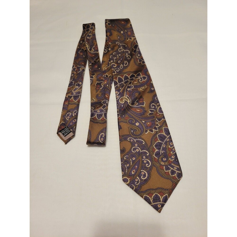 Vintage Christian Dior Men's Silk Tie Woven Paisley Brown Purple Made in Italy